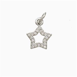 Copper Star Pendant Pave Zirconia Platinum Plated, approx 9mm