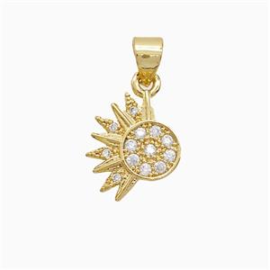 Copper Sun Pendant Pave Zirconia 18K Gold Plated, approx 11-13mm