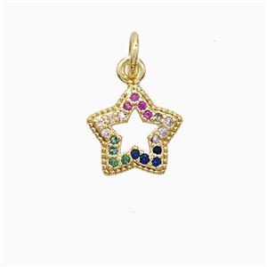 Copper Star Pendant Pave Multicolor Zirconia 18K Gold Plated, approx 10mm