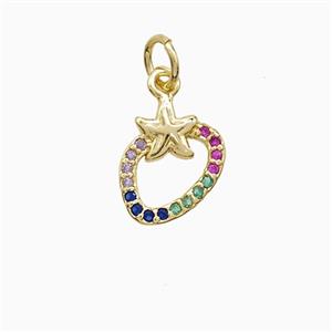 Copper Starfish Pendant Pave Zirconia 18K Gold Plated, approx 10mm