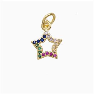 Copper Star Pendant Pave Multicolor Zirconia 18K Gold Plated, approx 9mm
