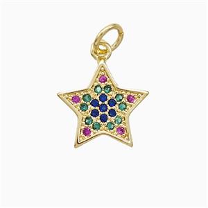 Copper Star Pendant Pave Multicolor Zirconia 18K Gold Plated, approx 12mm