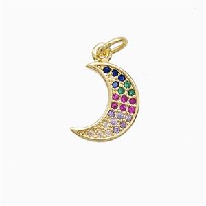 Copper Moon Pendant Pave Multicolor Zirconia 18K Gold Plated, approx 9-12mm