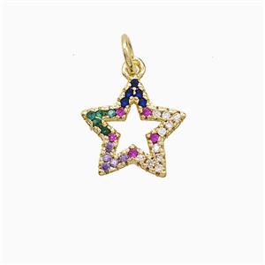 Copper Star Pendant Pave Multicolor Zirconia 18K Gold Plated, approx 12mm