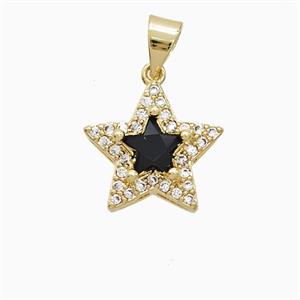Copper Star Pendant Pave Zirconia Black Crystal Glass 18K Gold Plated, approx 14mm
