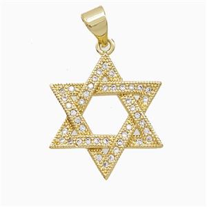 Copper Davidstar Pendant Pave Zirconia 18K Gold Plated, approx 20mm