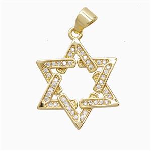 Copper Davidstar Pendant Pave Zirconia 18K Gold Plated, approx 20mm