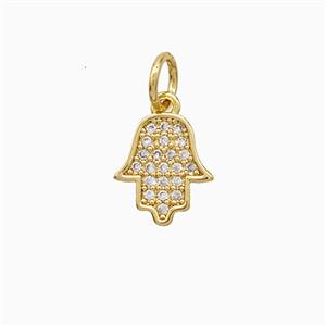 Copper Hamsahand Pendant Pave Zirconia 18K Gold Plated, approx 8-10mm