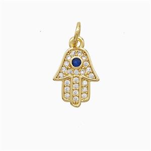 Copper Hamsahand Pendant Pave Zirconia 18K Gold Plated, approx 9-12mm