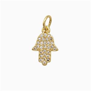Copper Hamsahand Pendant Pave Zirconia 18K Gold Plated, approx 8-10mm