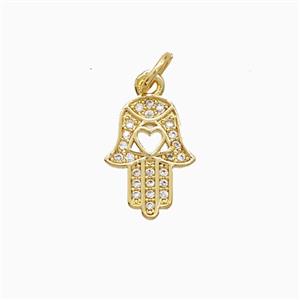 Copper Hamsahand Pendant Pave Zirconia 18K Gold Plated, approx 10-13mm
