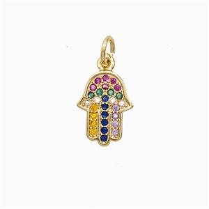 Copper Hamsahand Pendant Pave Multicolor Zirconia 18K Gold Plated, approx 8-12mm