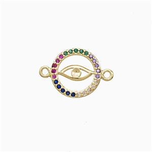 Copper Eye Connector Pave Multicolor Zirconia 18K Gold Plated, approx 12mm