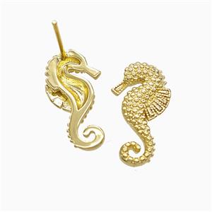 Copper Seahorse Stud Earrings 18K Gold Plated, approx 11-20mm
