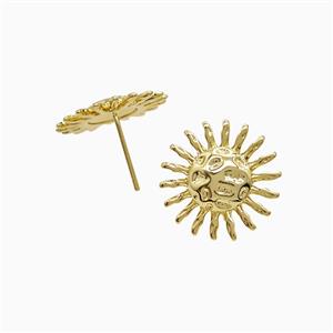 Copper Sun Stud Earrings Hammered 18K Gold Plated, approx 17.5mm