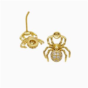 Copper Spider Stud Earrings Pave Zirconia 18K Gold Plated, approx 12-14mm