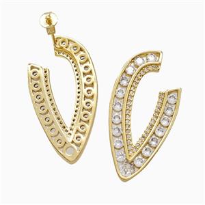 Copper Lips Stud Earrings Pave Zirconia 18K Gold Plated, approx 16-32mm