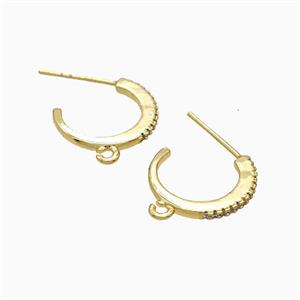 Copper Stud Earrings Pave Zirconia 18K Gold Plated, approx 15mm dia