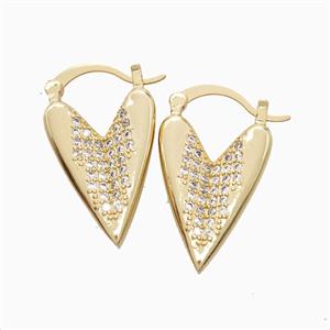 Copper Heart Leaveback Earrings Pave Zirconia 18K Gold Plated, approx 16-25mm