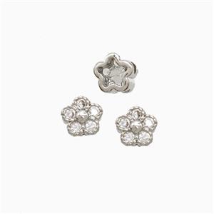 Copper Flower Beads Pave Zirconia Platinum Plated, approx 4mm