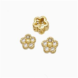 Copper Flower Beads Pave Zirconia Gold Plated, approx 4mm