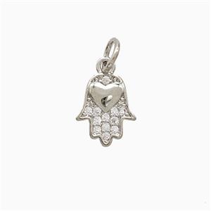 Copper Hamsahand Pendant Pave Zirconia Platinum Plated, approx 8-10mm