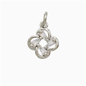 Copper Clover Pendant Pave Zirconia Platinum Plated, approx 10mm
