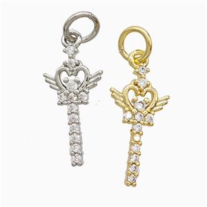 Copper Magic Wand Pendant Pave Zirconia Angel Wings Mixed, approx 8-16mm
