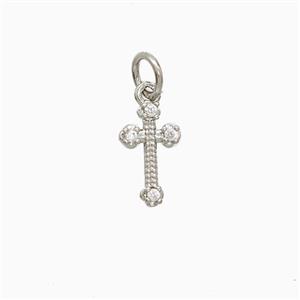 Copper Cross Pendant Pave Zirconia Platinum Plated, approx 6-10mm