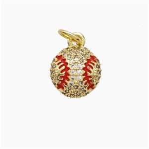 Copper Rugby Pendant Pave Zirconia Red Enamel American Football Sports Gold Plated, approx 10mm