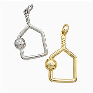 Pickleball Paddle Charms Copper Pendant Pave Zirconia Sport Mixed, approx 14-20mm