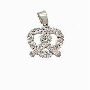 Copper Pretzel Heart Pendant Pave Zirconia Platinum Plated, approx 12.5mm