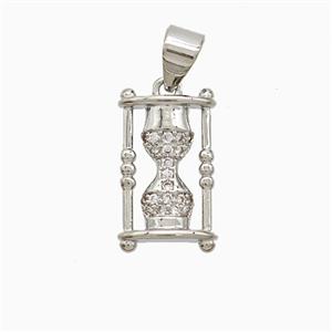 Copper Hourglass Pendant Pave Zirconia Platinum Plated, approx 9-15mm