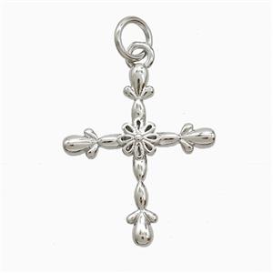 Copper Cross Pendant Flower Platinum Plated, approx 16-20mm