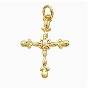 Copper Cross Pendant Flower Gold Plated, approx 16-20mm