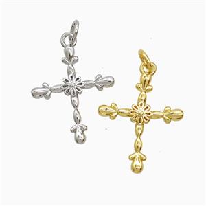 Copper Cross Pendant Flower Mixed, approx 16-20mm