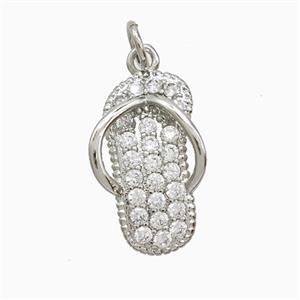 Copper Slipper Pendant Pave Zirconia Shoe Platinum Plated, approx 11-18mm