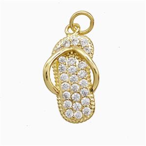 Copper Slipper Pendant Pave Zirconia Shoe Gold Plated, approx 11-18mm