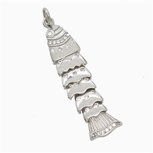 Copper Fish Pendant Pave Zirconia Platinum Plated, approx 8-33mm