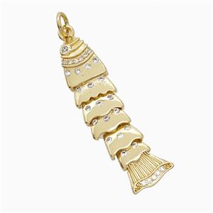 Copper Fish Pendant Pave Zirconia Gold Plated, approx 8-33mm