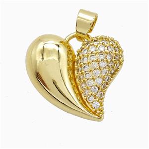 Copper Heart Pendant Pave Zirconia Gold Plated, approx 18-21mm