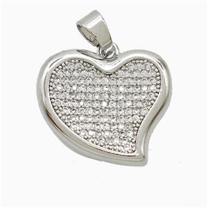 Copper Heart Pendant Pave Zirconia Platinum Plated, approx 18-20mm