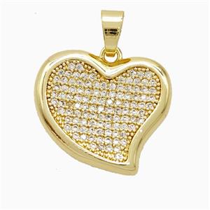 Copper Heart Pendant Pave Zirconia Gold Plated, approx 18-20mm