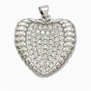 Copper Heart Pendant Pave Zirconia Platinum Plated, approx 22mm