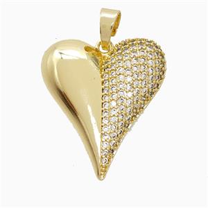 Copper Heart Pendant Pave Zirconia Gold Plated, approx 25-28mm