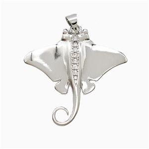 Manta Ray Charms Copper Ocean Whale Pendant Pave Zirconia Platinum Plated, approx 30mm