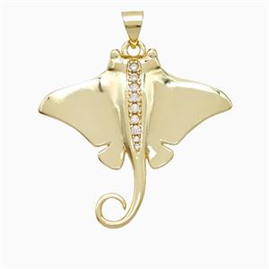 Manta Ray Charms Copper Ocean Whale Pendant Pave Zirconia Gold Plated, approx 30mm