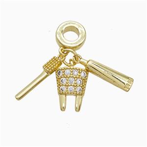 Toothbrush And Toothpaste Cup Copper Pendant Pave Zirconia Gold Plated, approx 3-15mm, 11mm, 8mm dia