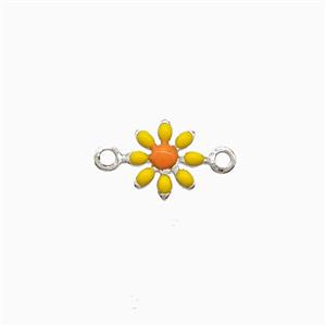 Copper Flower Connector Yellow Enamel Platinum Plated, approx 7.5mm