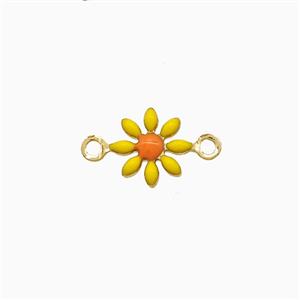 Copper Flower Connector Yellow Enamel Gold Plated, approx 7.5mm